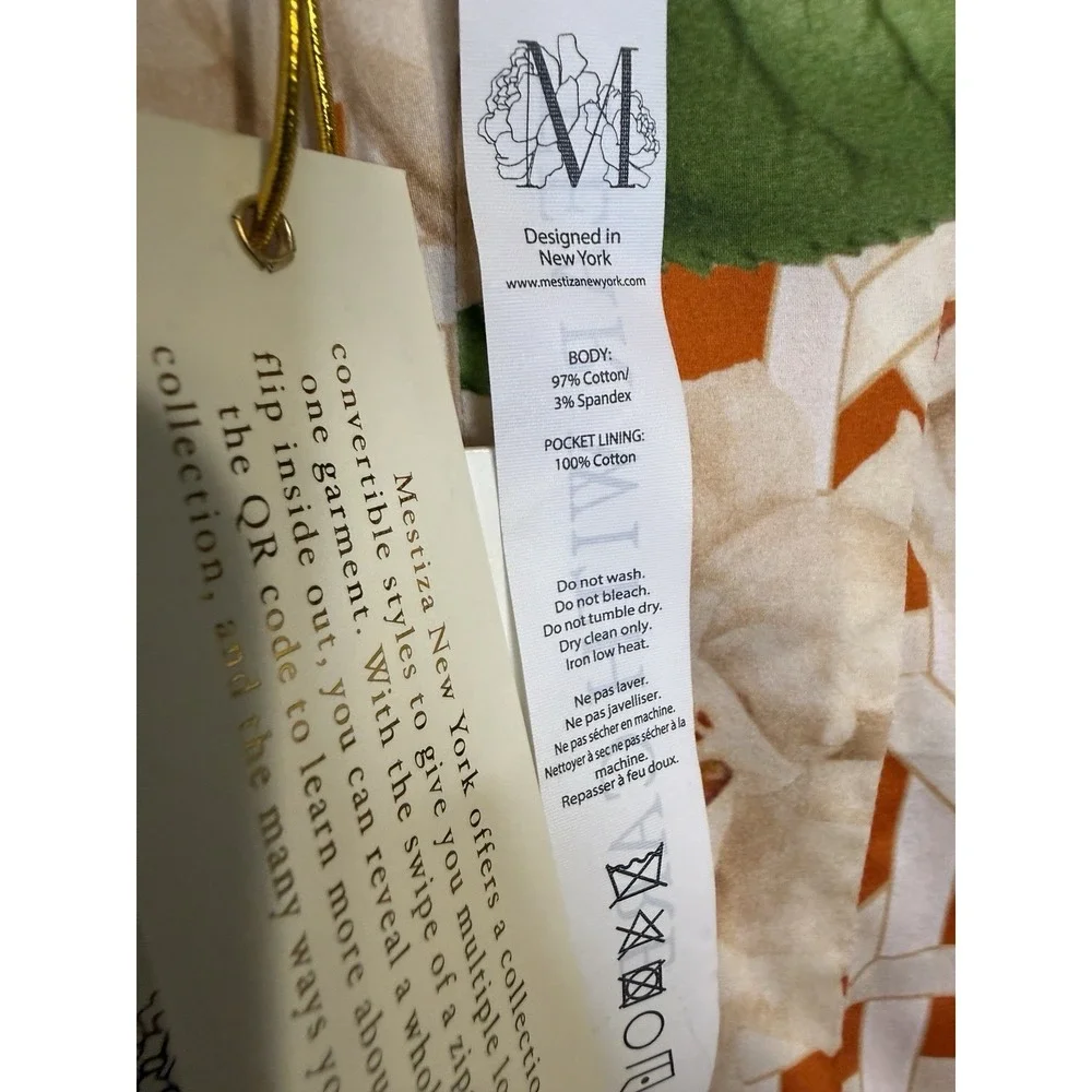 MESTIZA‎ NEW YORK YVETTE MIDI DRESS REVERSIBLE DOTTED FLORAL SUNKISSED SIZE 8 US